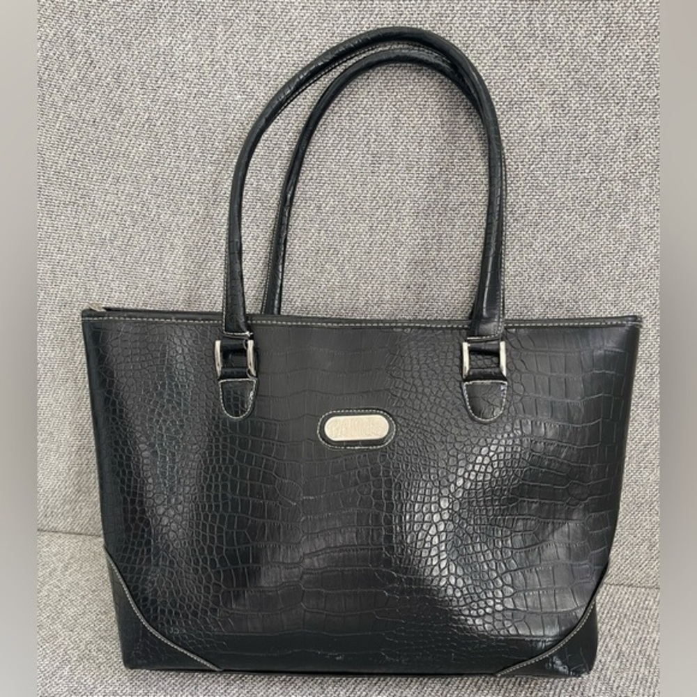 Bob Mackie - Black Crocodile Embossed Design Shoulder Bag - Large Handbag